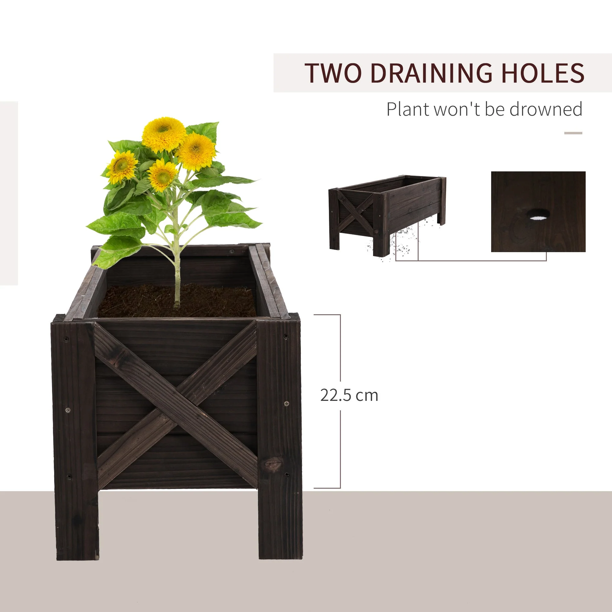 58L Garden Raised Bed Planter Grow Containers for Outdoor Patio Plant Flower Vegetable Pot Fir Wood - Image 5