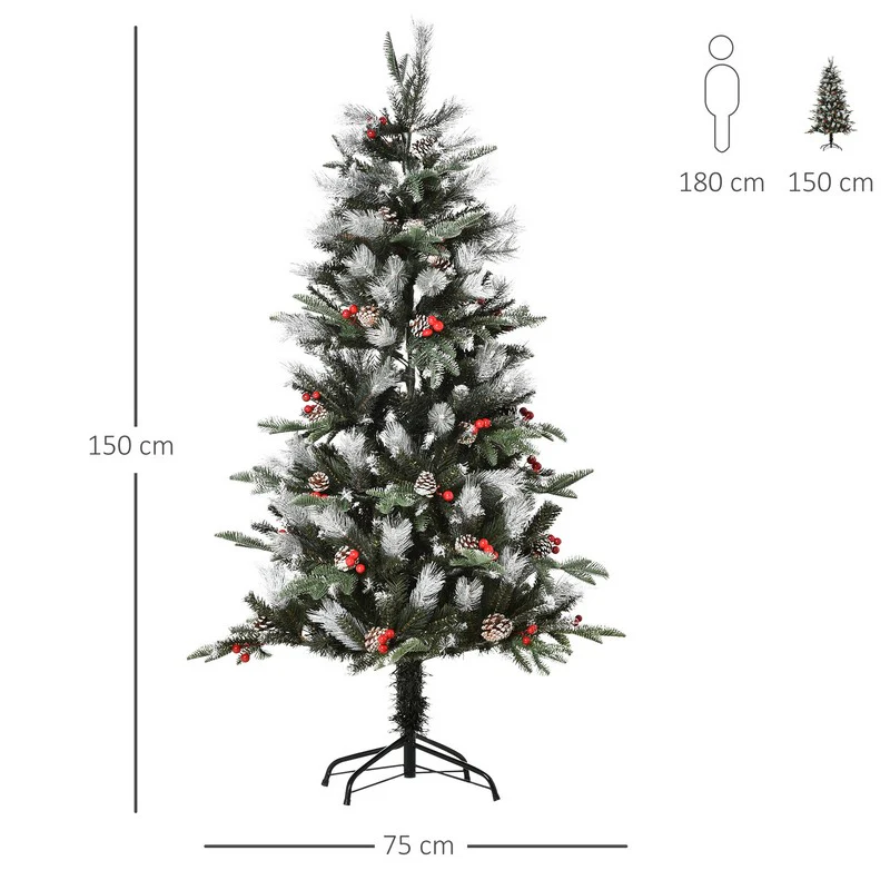 5ft Berries & Cones Christmas Tree Artificial - White Frosted Green 440 Tips - Image 3