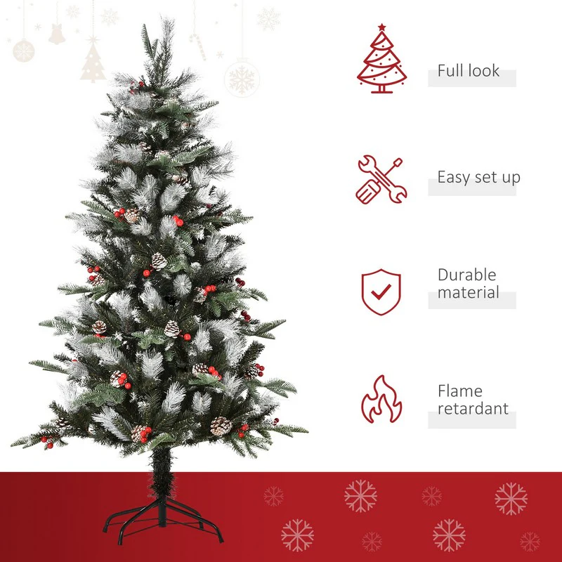5ft Berries & Cones Christmas Tree Artificial - White Frosted Green 440 Tips - Image 4