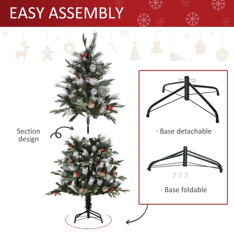 5ft Berries & Cones Christmas Tree Artificial - White Frosted Green 440 Tips - Image 5