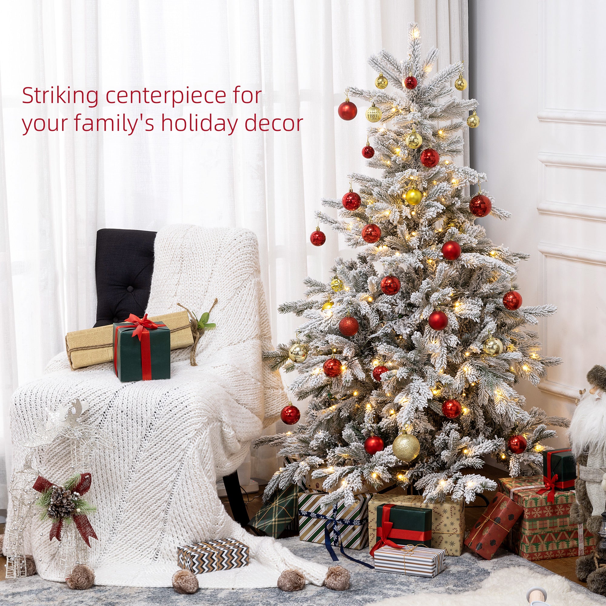 5ft Christmas Tree Artificial - White Frosted Green with LED Lights Warm White 931 Tips - Image 4