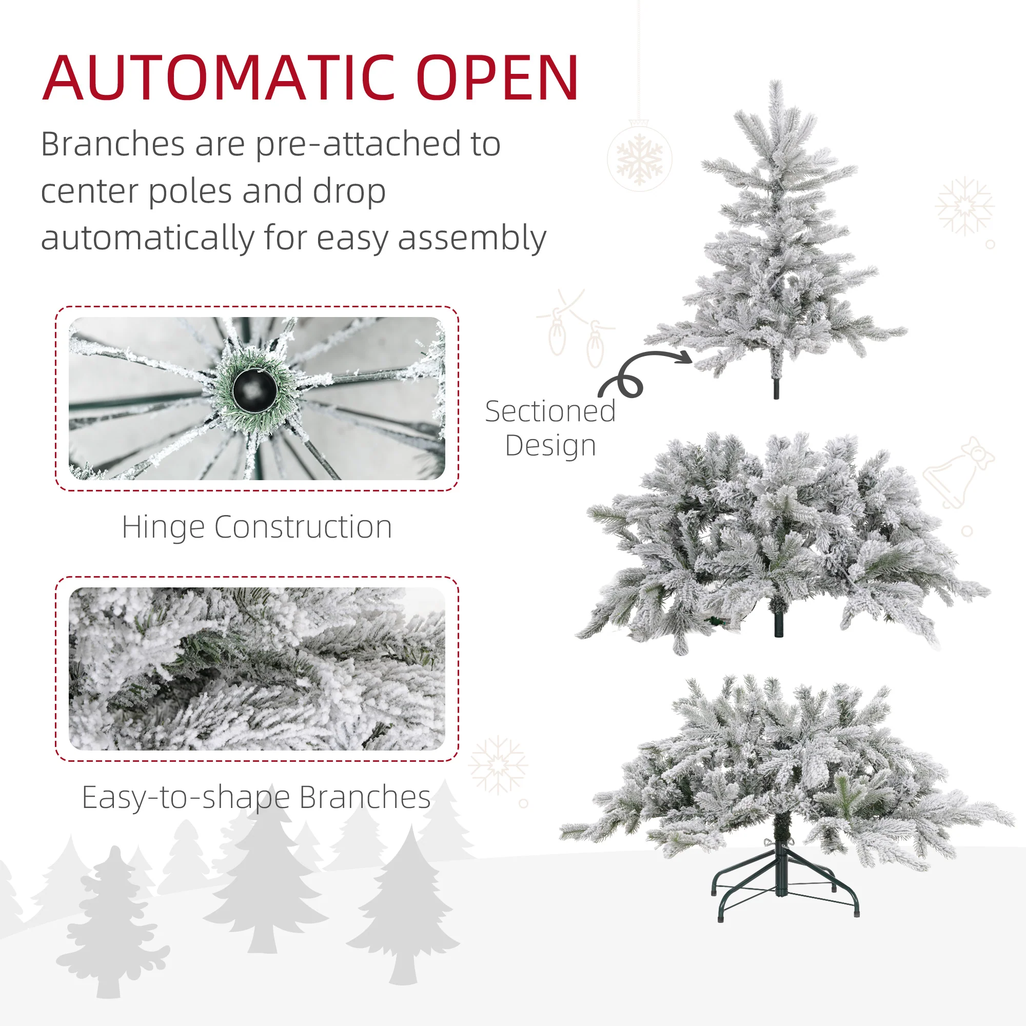 5ft Christmas Tree Artificial - White Frosted Green with LED Lights Warm White 931 Tips - Image 7