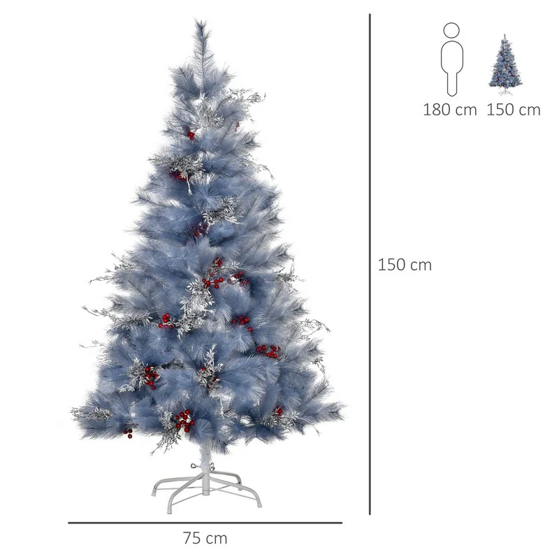 5FT Indoor Christmas Tree Artificial Berry Snow Xmas Decoration with Metal Stand and 222 Tips Grey - Image 3