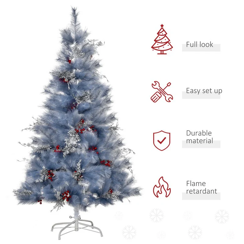 5FT Indoor Christmas Tree Artificial Berry Snow Xmas Decoration with Metal Stand and 222 Tips Grey - Image 4