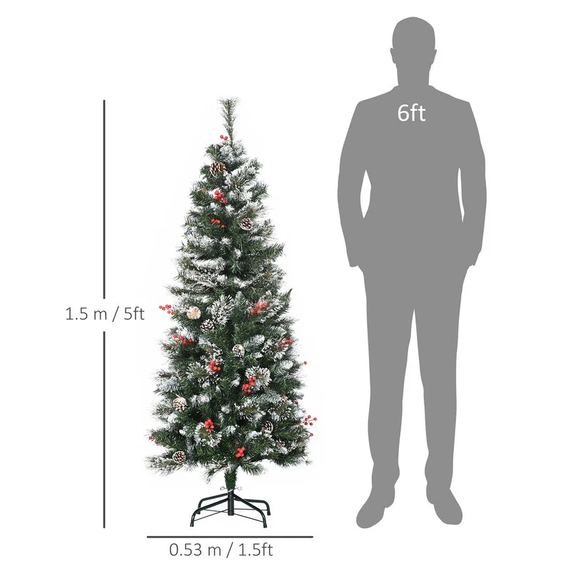 5FT Snow Dipped Artificial Christmas Tree Slim Pencil Xmas Tree with 402 Realistic Branches - Image 3