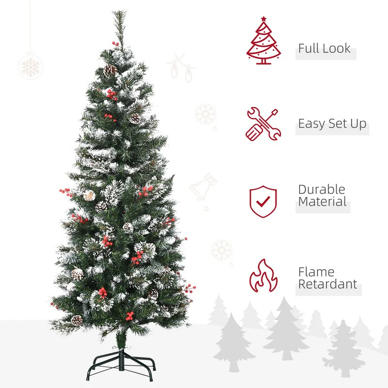 5FT Snow Dipped Artificial Christmas Tree Slim Pencil Xmas Tree with 402 Realistic Branches - Image 4