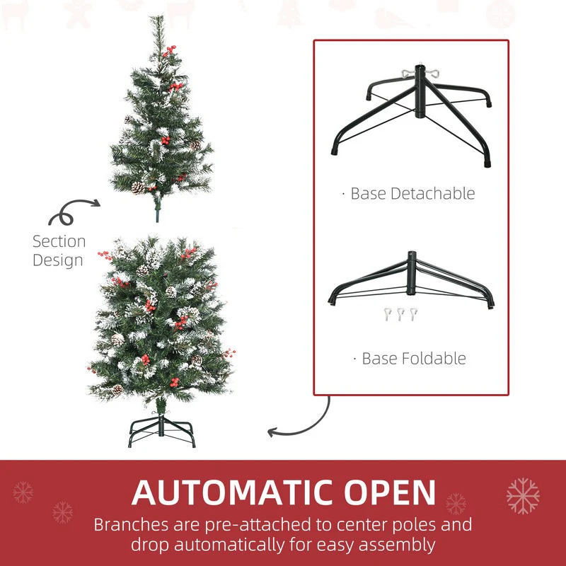 5FT Snow Dipped Artificial Christmas Tree Slim Pencil Xmas Tree with 402 Realistic Branches - Image 7