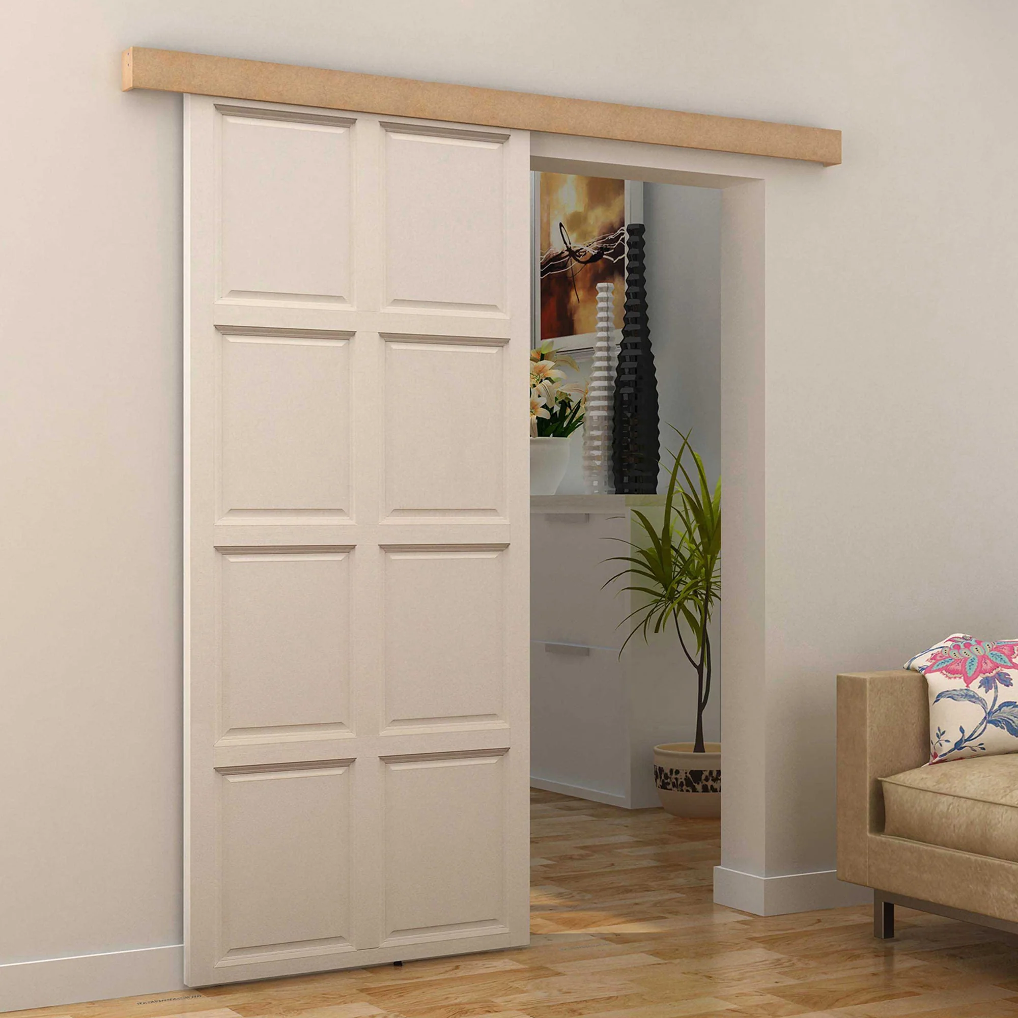 6.5FT Medium-density fibreboard Sliding Barn Door Track Kit Wood Tone - Image 2