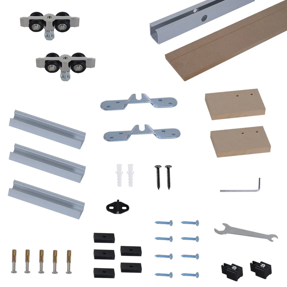 6.5FT Medium-density fibreboard Sliding Barn Door Track Kit Wood Tone - Image 3
