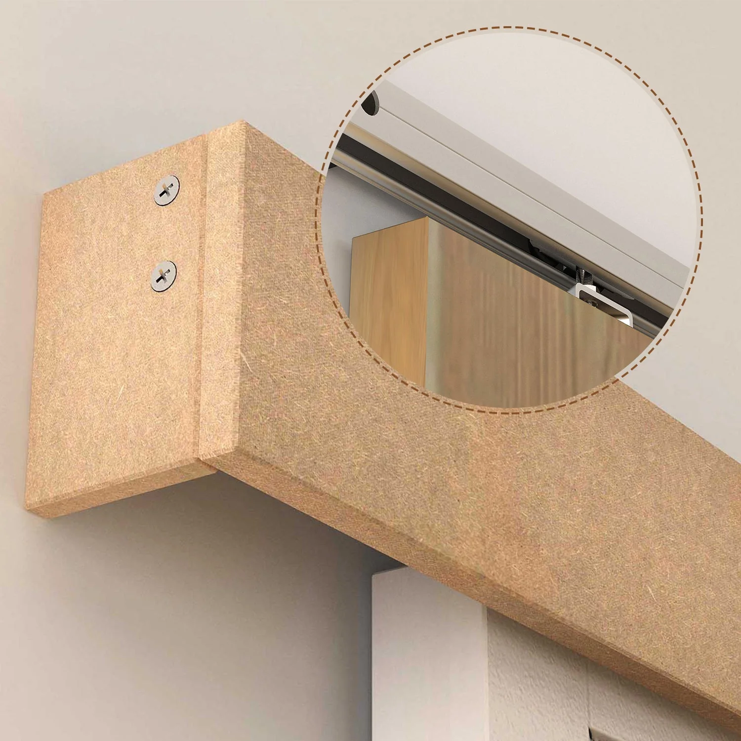 6.5FT Medium-density fibreboard Sliding Barn Door Track Kit Wood Tone - Image 6