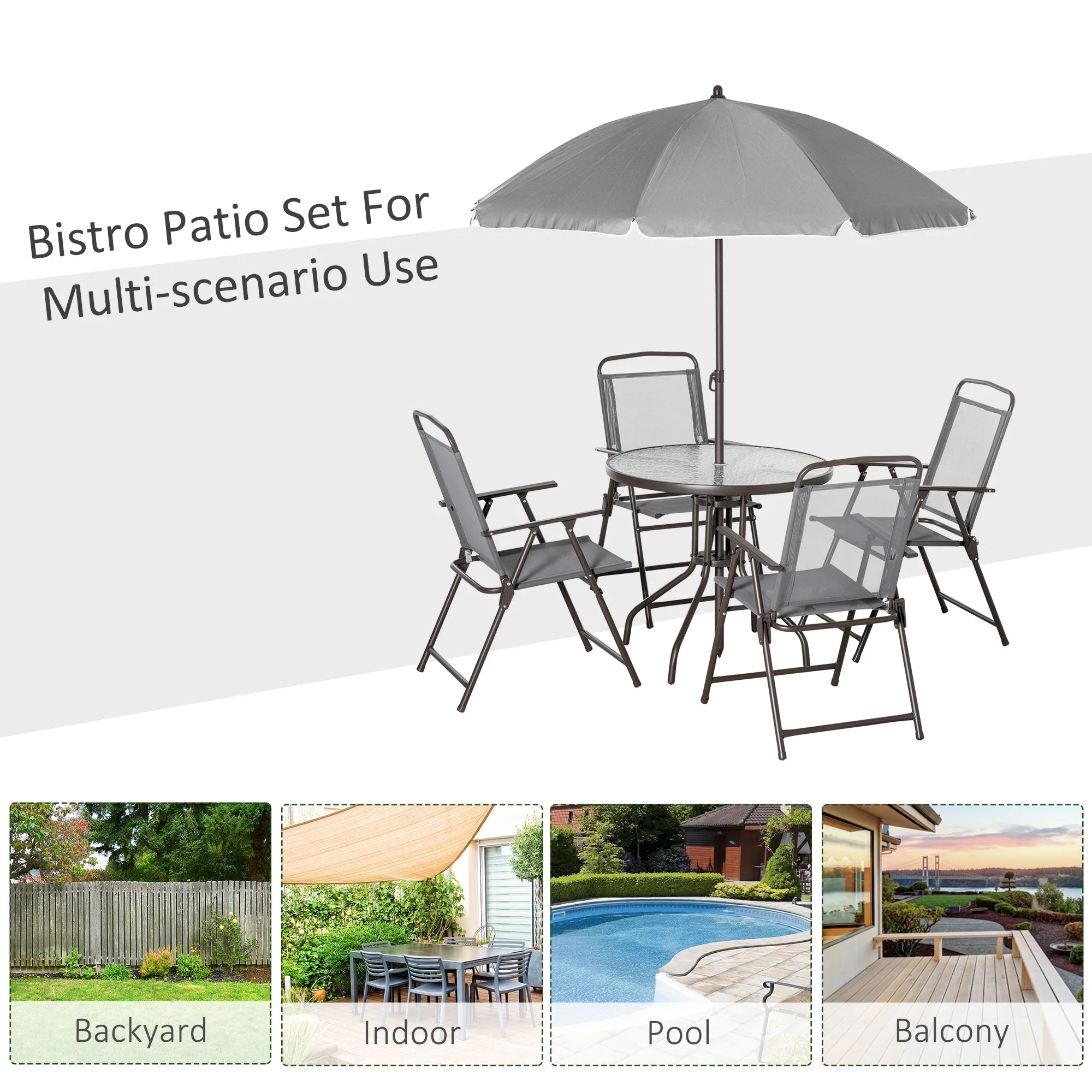 6-Piece Patio Dining Set with Umbrella - Image 6