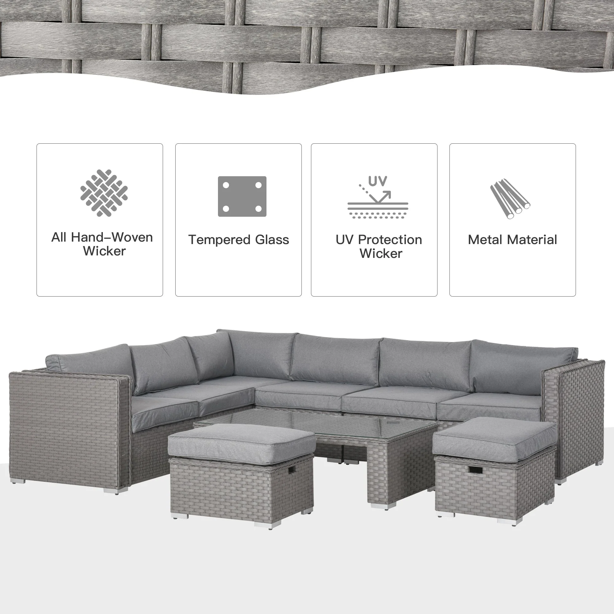 6-Piece PE Rattan Wicker Corner Sofa Set - Image 4