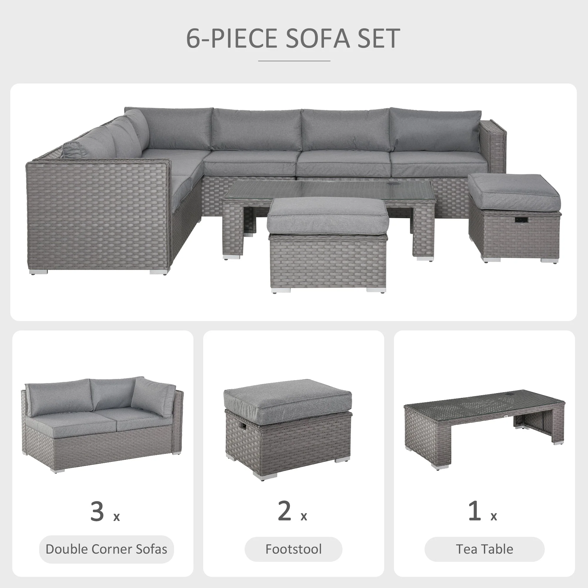 6-Piece PE Rattan Wicker Corner Sofa Set - Image 7