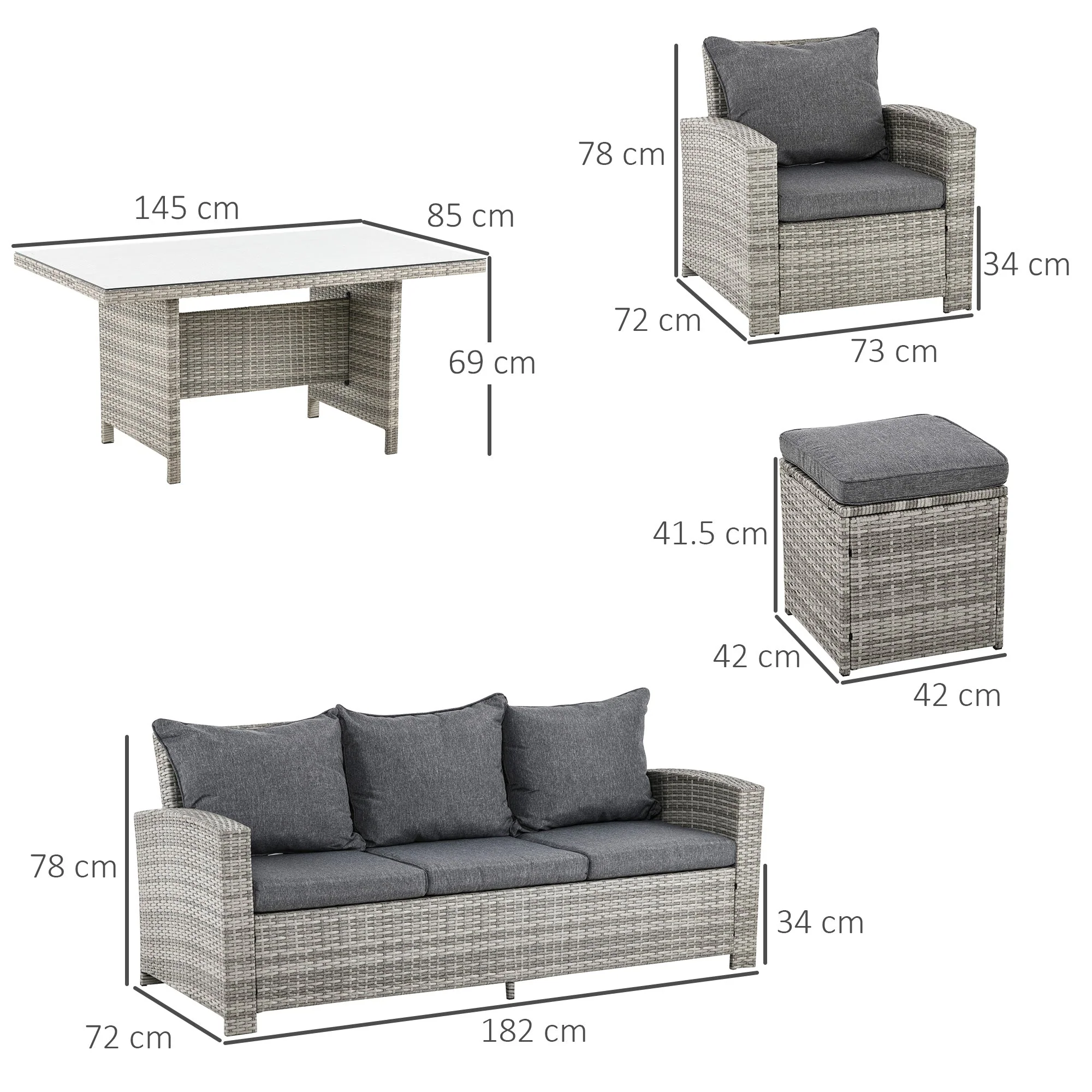 6-Pieces PE Rattan Garden Furniture Set with Three-seat - Image 3