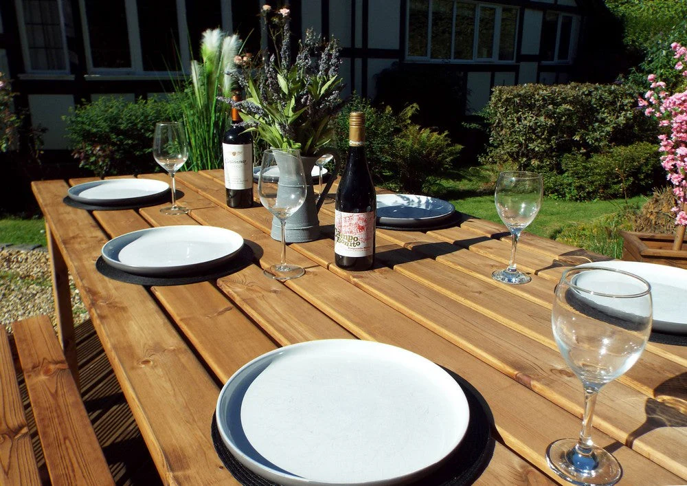 6 Seat 2 Benches & 1 Table Scandinavian Redwood Garden - Image 5