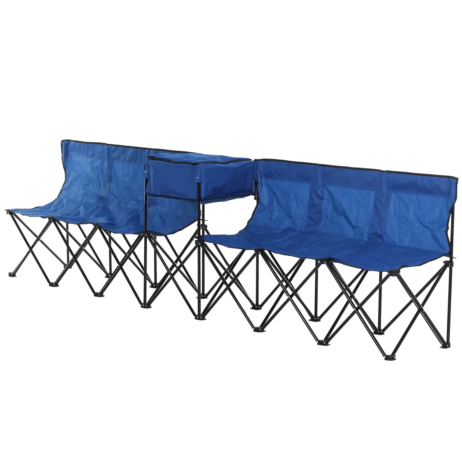 6 Seater Folding Steel Camping Bench w/ Cooler Bag Blue - Image 2