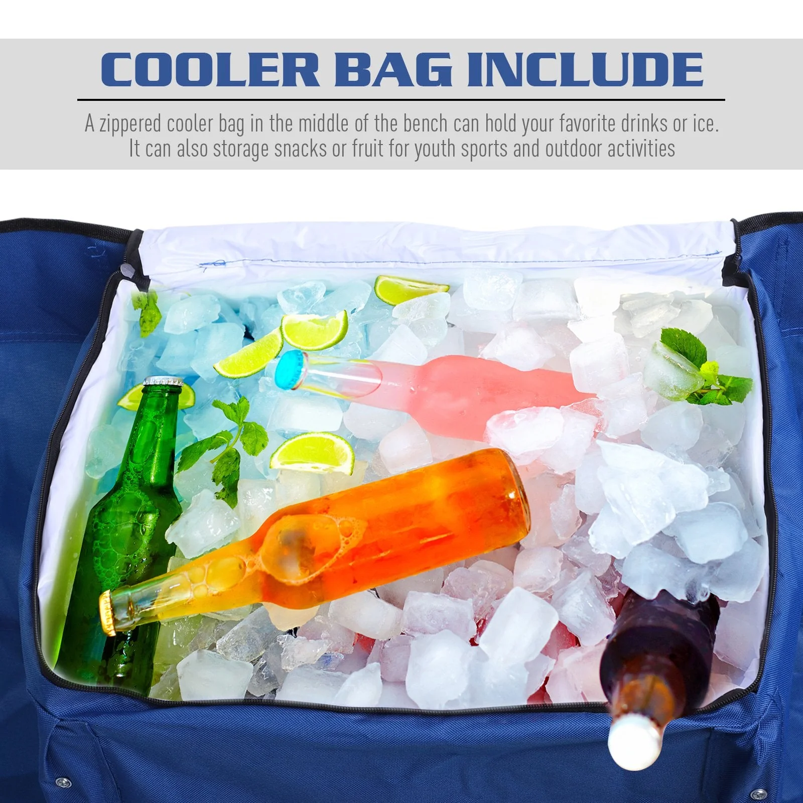 6 Seater Folding Steel Camping Bench w/ Cooler Bag Blue - Image 5