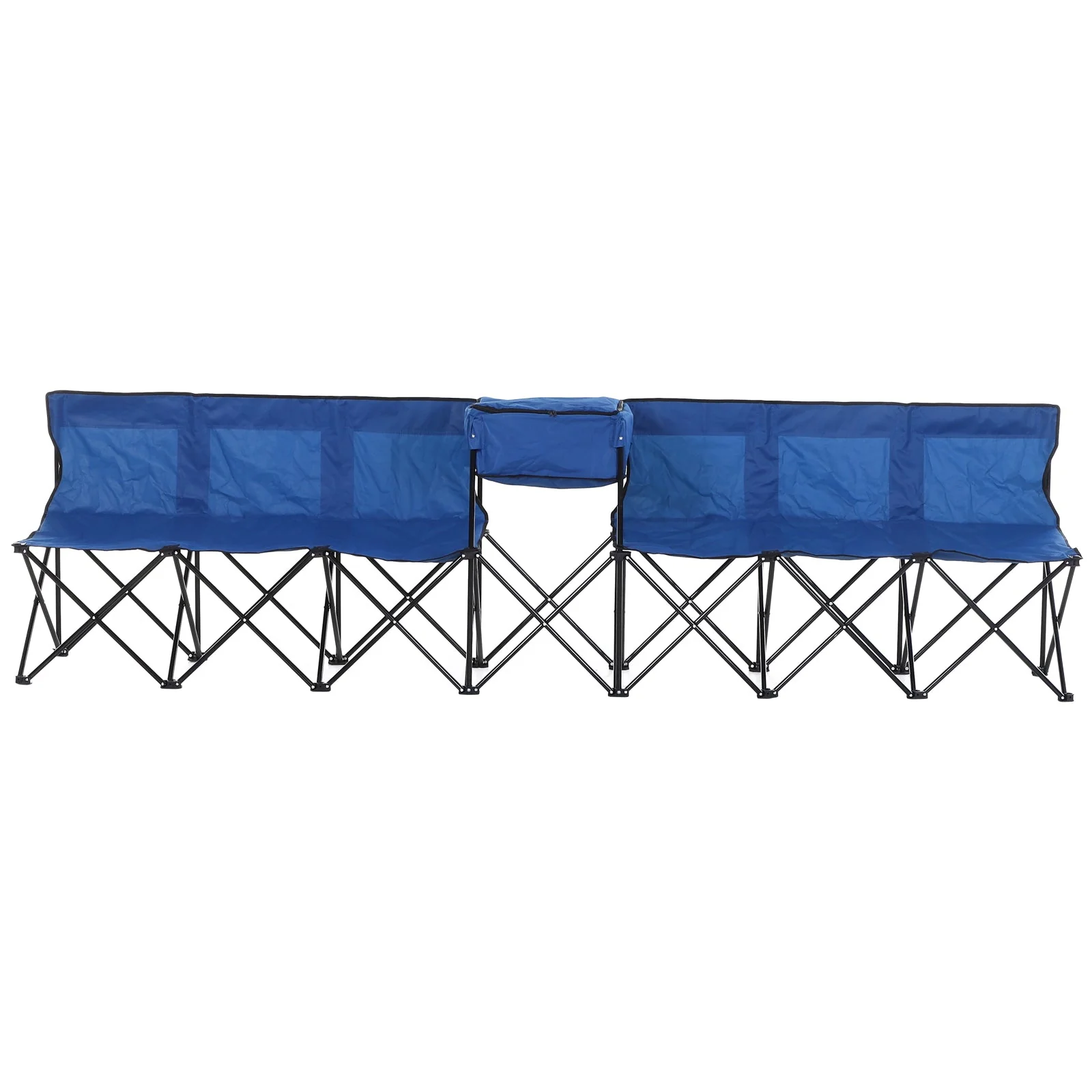 6 Seater Folding Steel Camping Bench w/ Cooler Bag Blue - Image 9