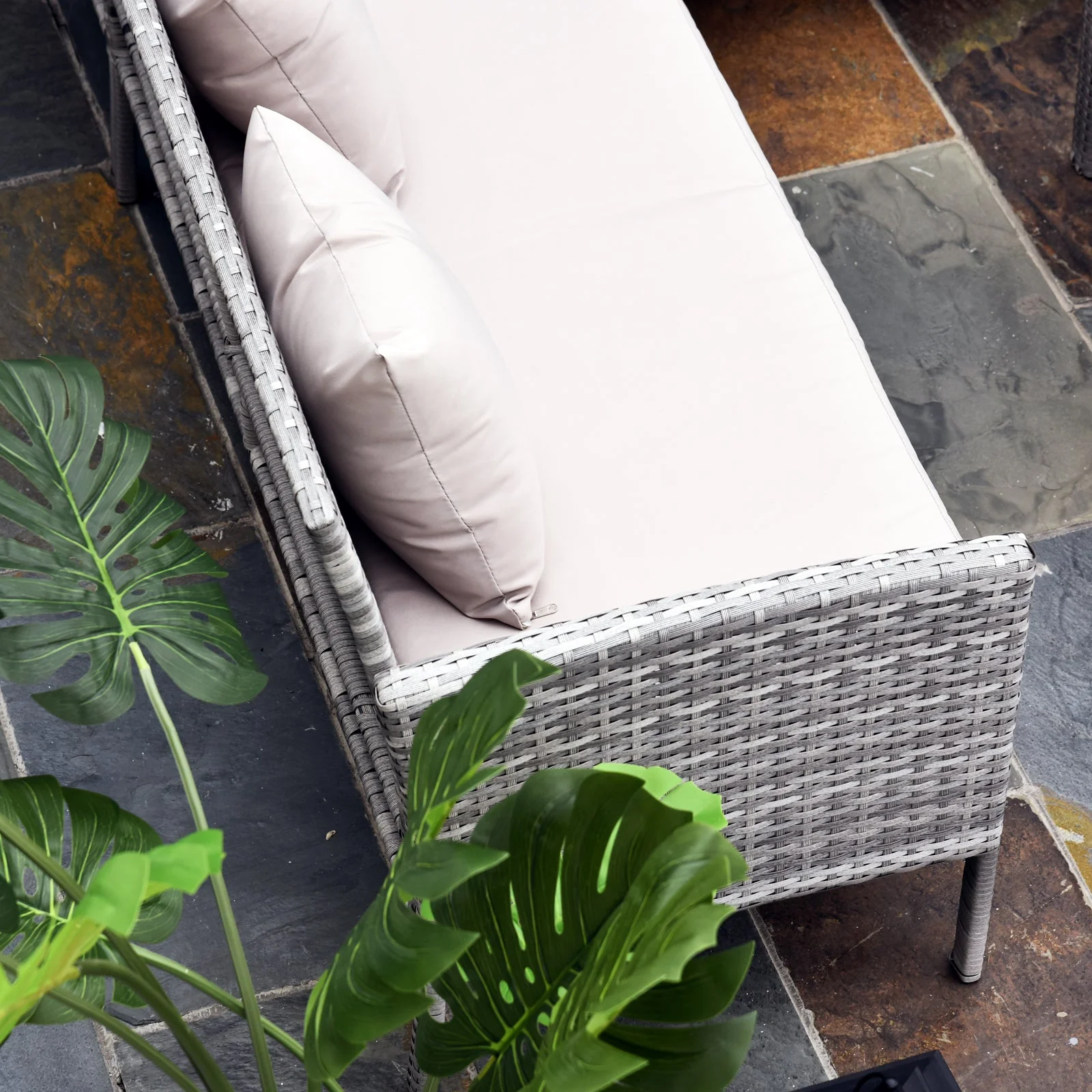 6 Seater Rattan Dining Set Sofa Table Footstool Outdoor w/ Cushion Garden Furniture - Image 8