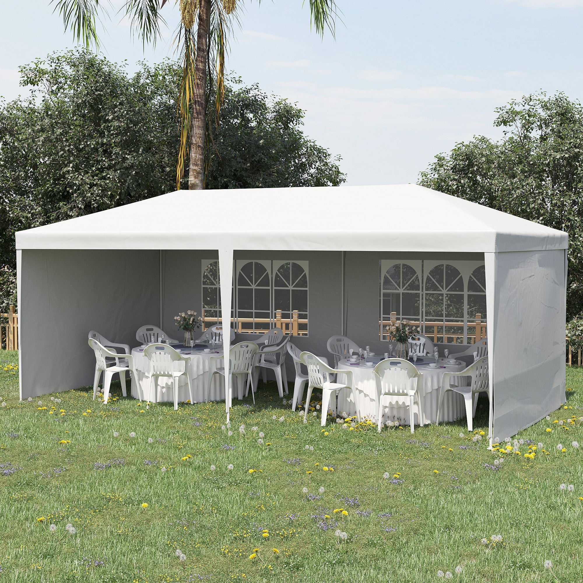 6 x 3 m Party Tent Gazebo Marquee Outdoor Patio Canopy Shelter with Windows and Side Panels White - Image 2