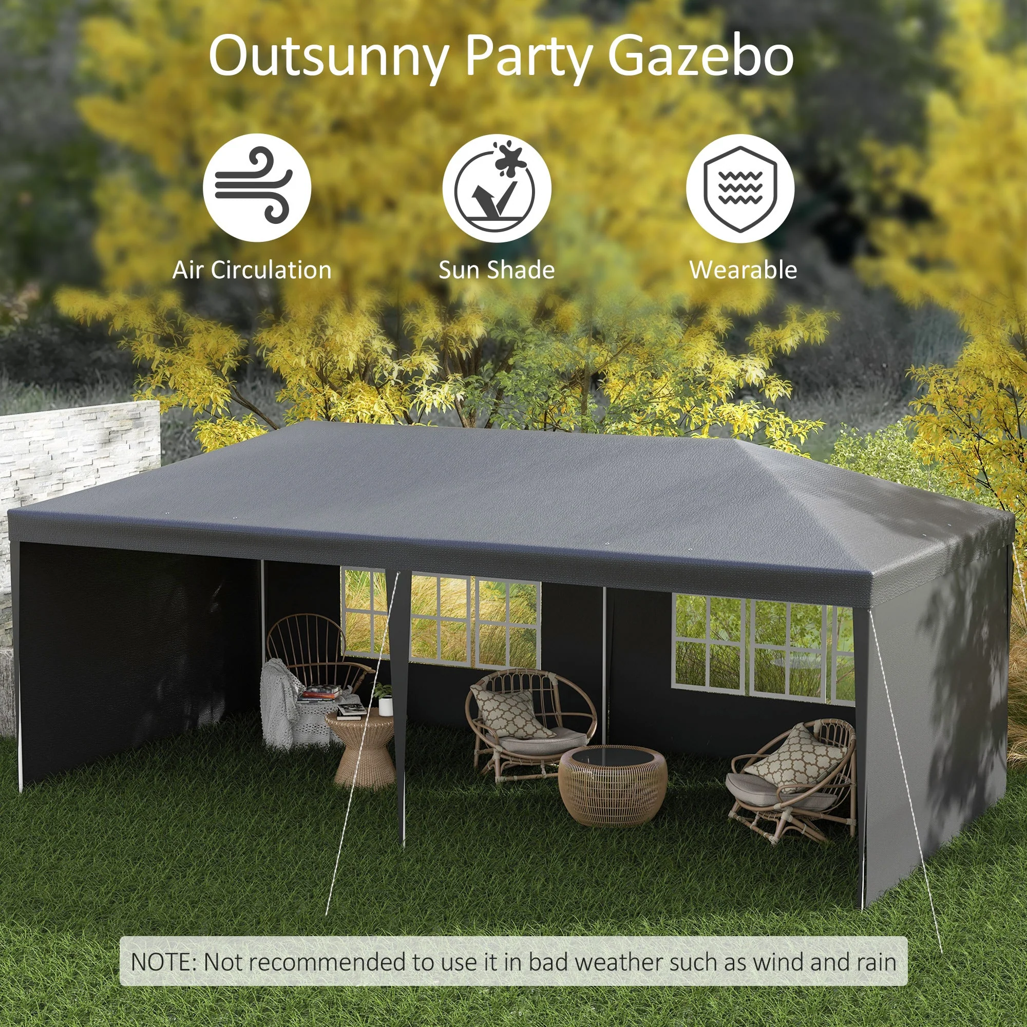 6 x 3m Half-Open Garden Gazebo - Image 4