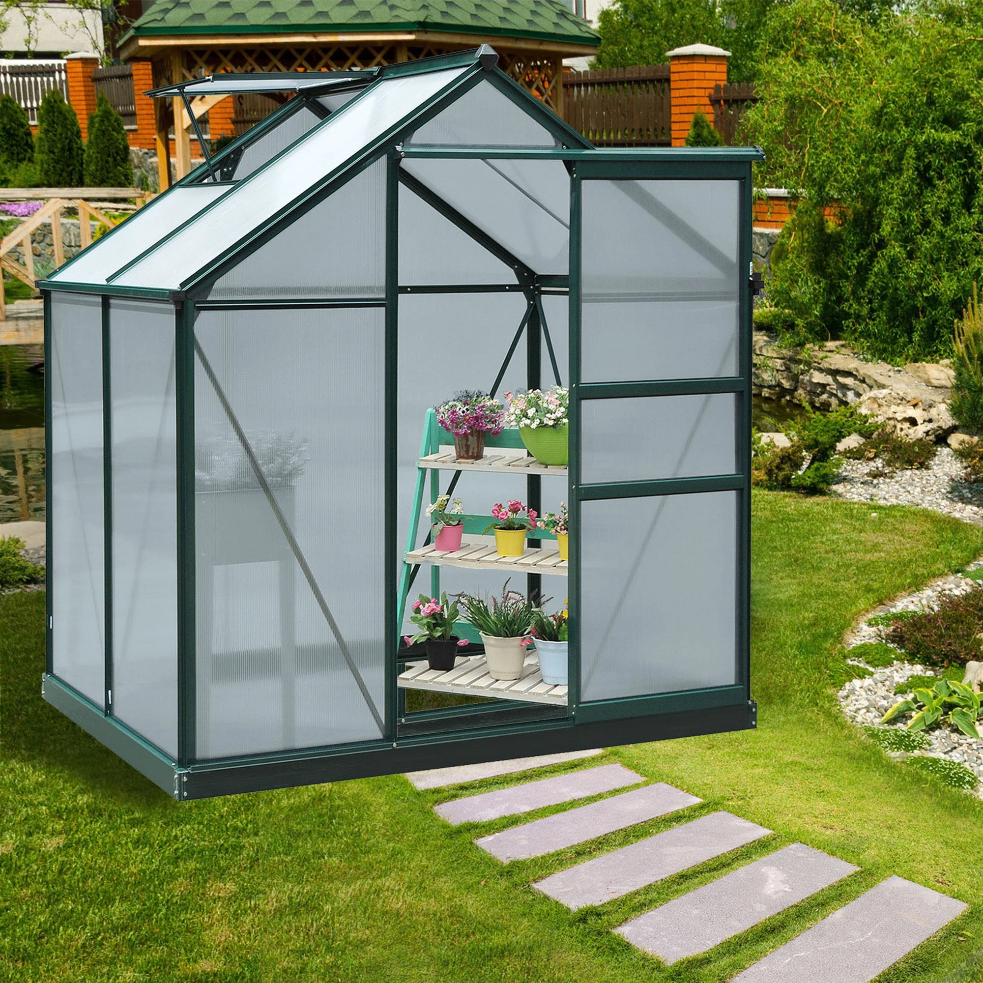 6 x 4 Greenhouse Walk-In Aluminium & Polycarbonate by Greenery - Image 2