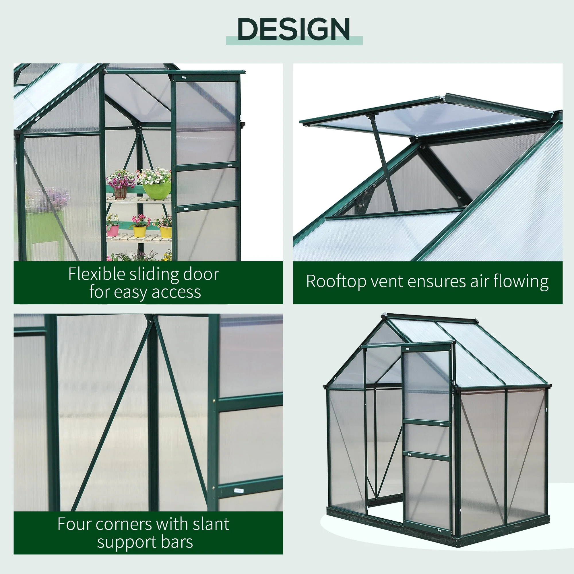 6 x 4 Greenhouse Walk-In Aluminium & Polycarbonate by Greenery - Image 4