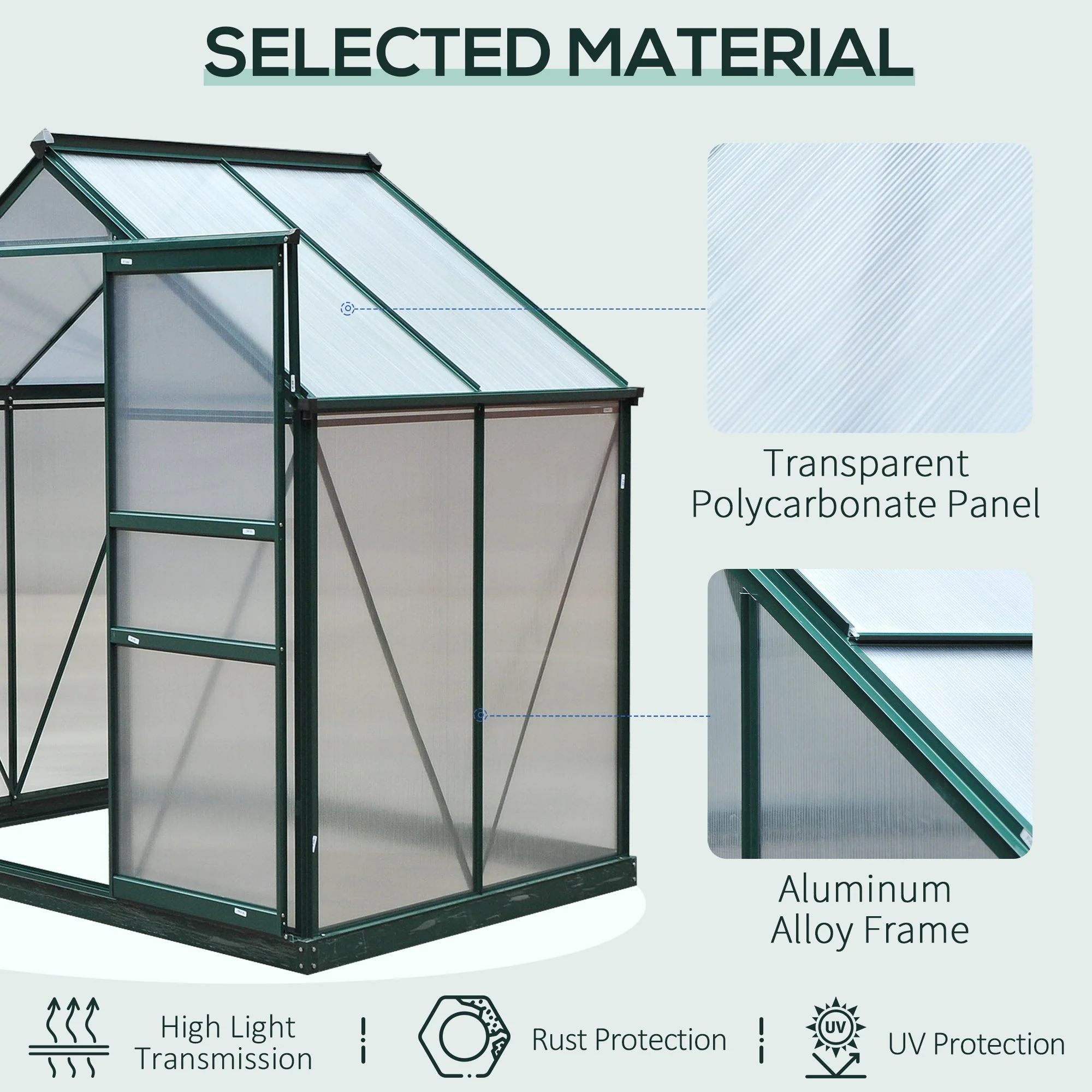 6 x 4 Greenhouse Walk-In Aluminium & Polycarbonate by Greenery - Image 5