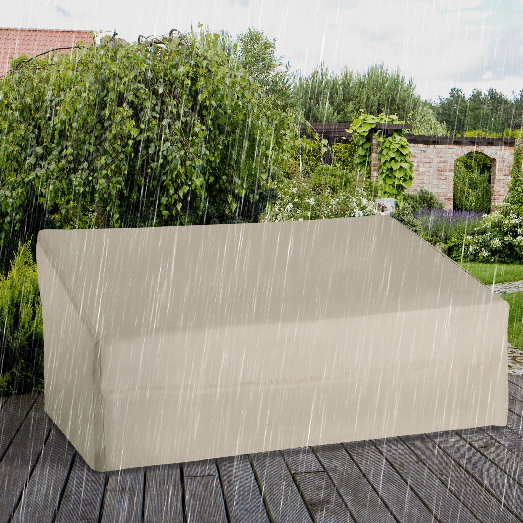 600D Oxford Cloth Furniture Cover 3 Seat Sofa Protector Large Garden Patio Outdoor Waterproof Beige 218x111x63-101cm - Image 2