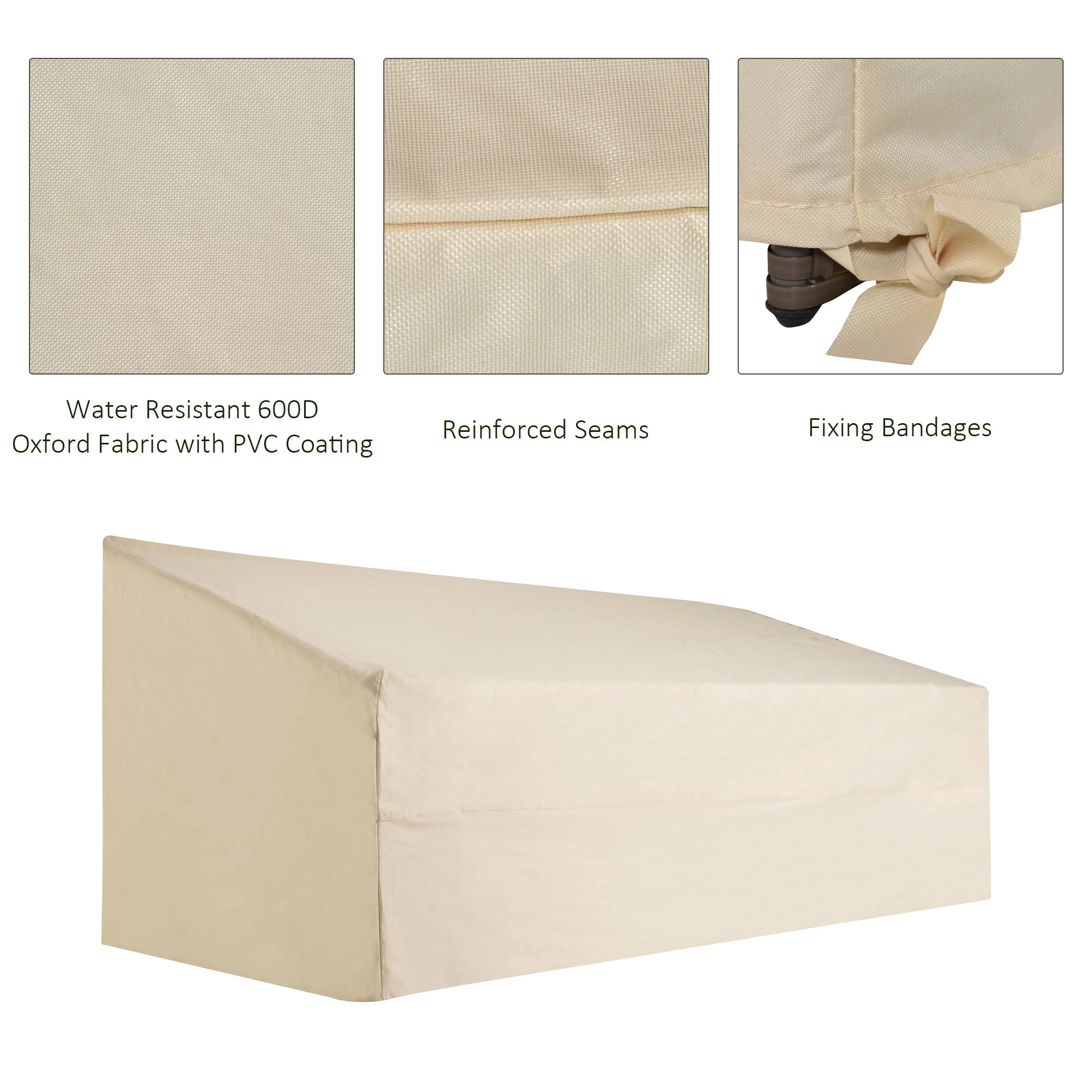600D Oxford Cloth Furniture Cover 3 Seat Sofa Protector Large Garden Patio Outdoor Waterproof Beige 218x111x63-101cm - Image 4
