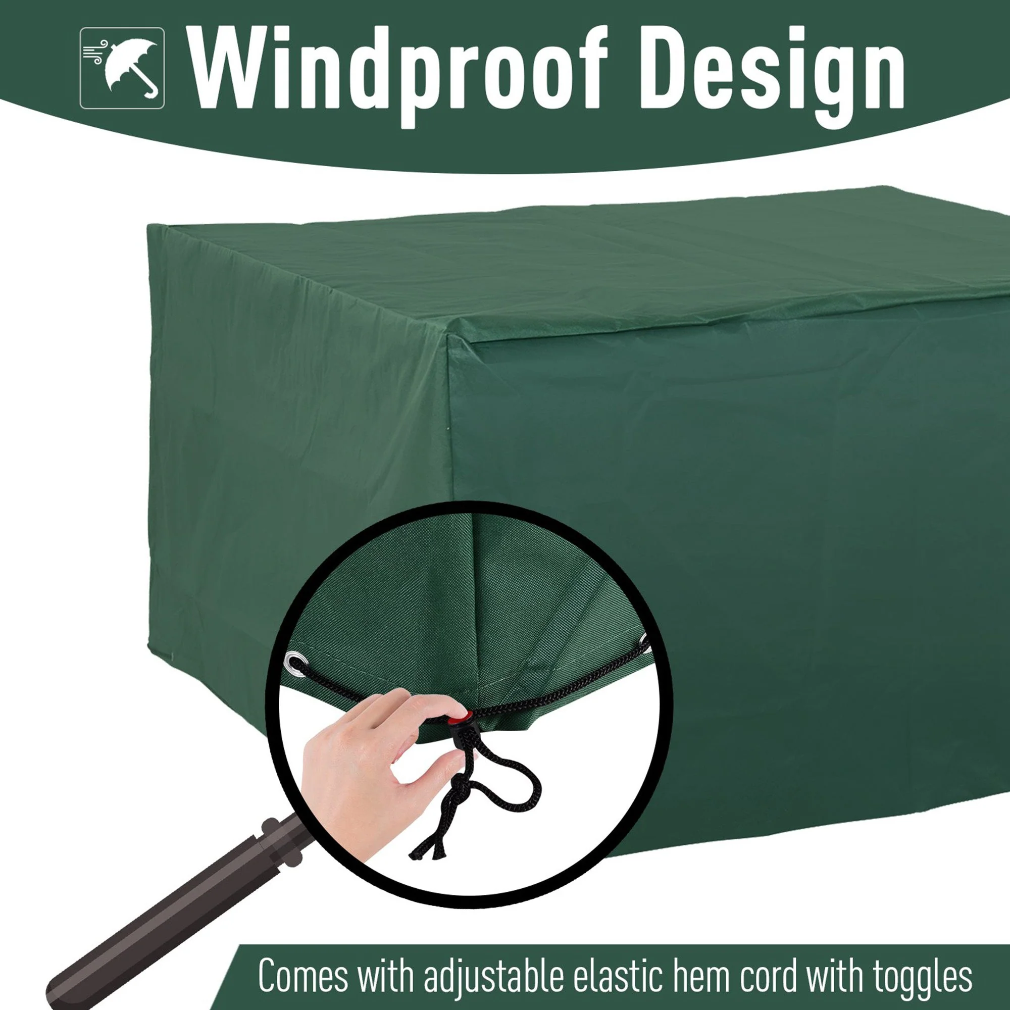 600D Oxford Patio Set Cover Outdoor Garden Rattan Furniture Protection Cover Protector Waterproof Anti-UV Green 135x135x75cm - Image 5