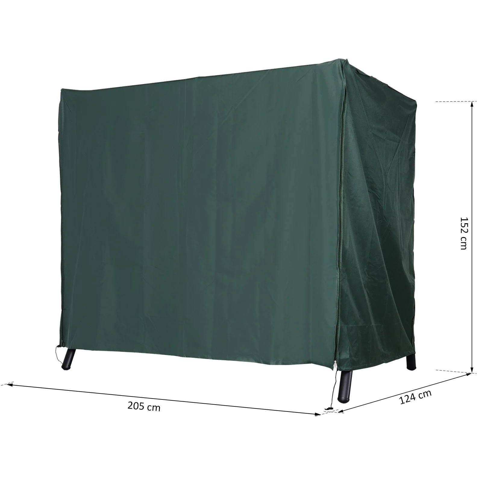 600D Oxford Patio Swing Chair Cover Outdoor Garden Furniture Rain Protection Protector Waterproof Anti-UV Green 205L x 124W x 164H cm - Image 3