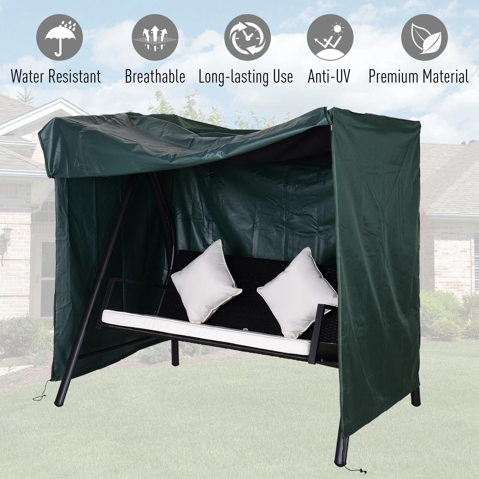 600D Oxford Polyester Waterproof Swing Chair Cover Green - Image 6
