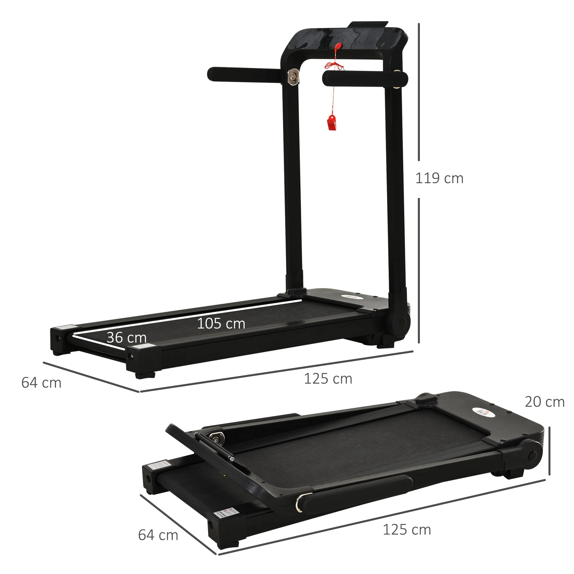 600W Foldable Steel Motorised Treadmill Running Machine w/ LCD Monitor Black - Image 3