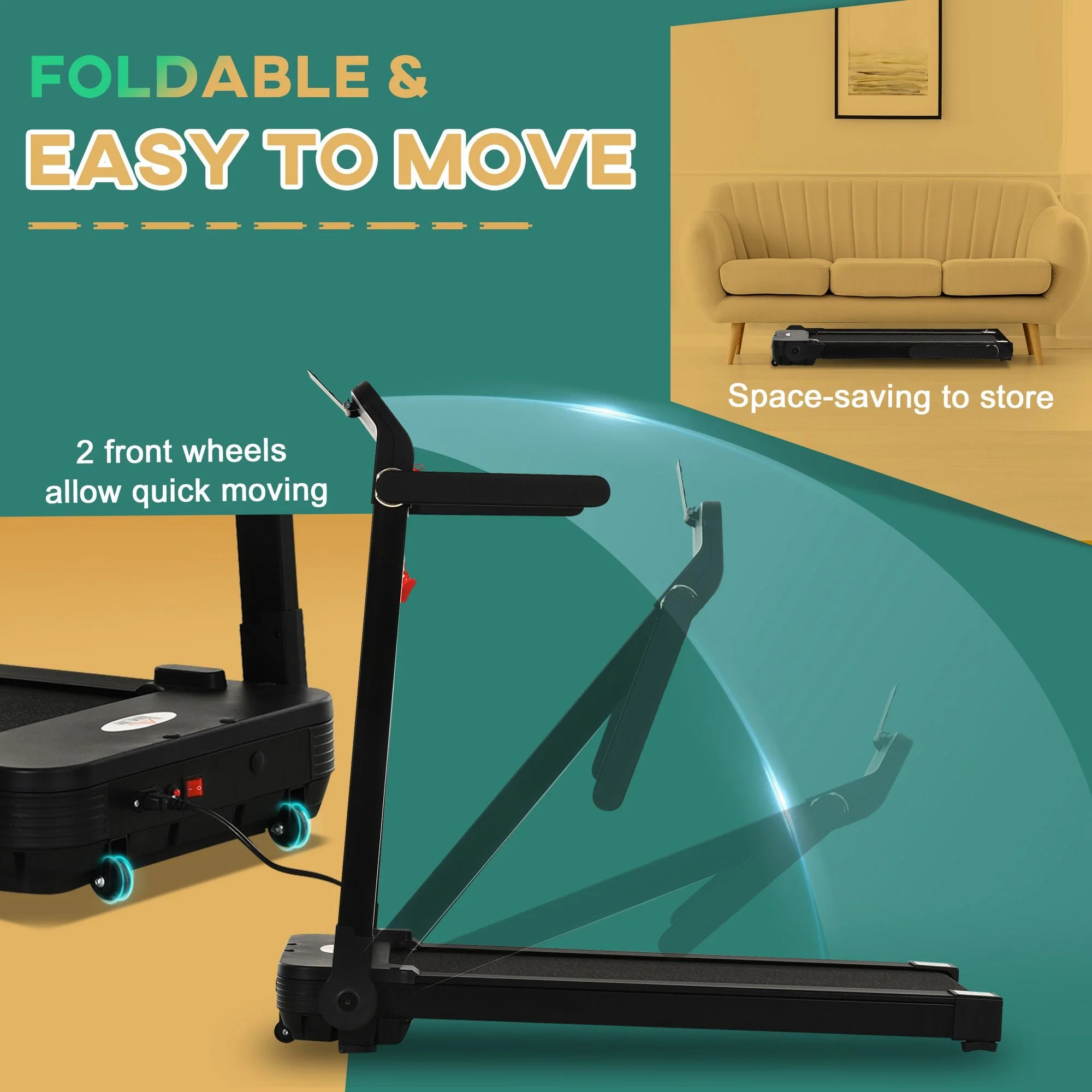 600W Foldable Steel Motorised Treadmill Running Machine w/ LCD Monitor Black - Image 4