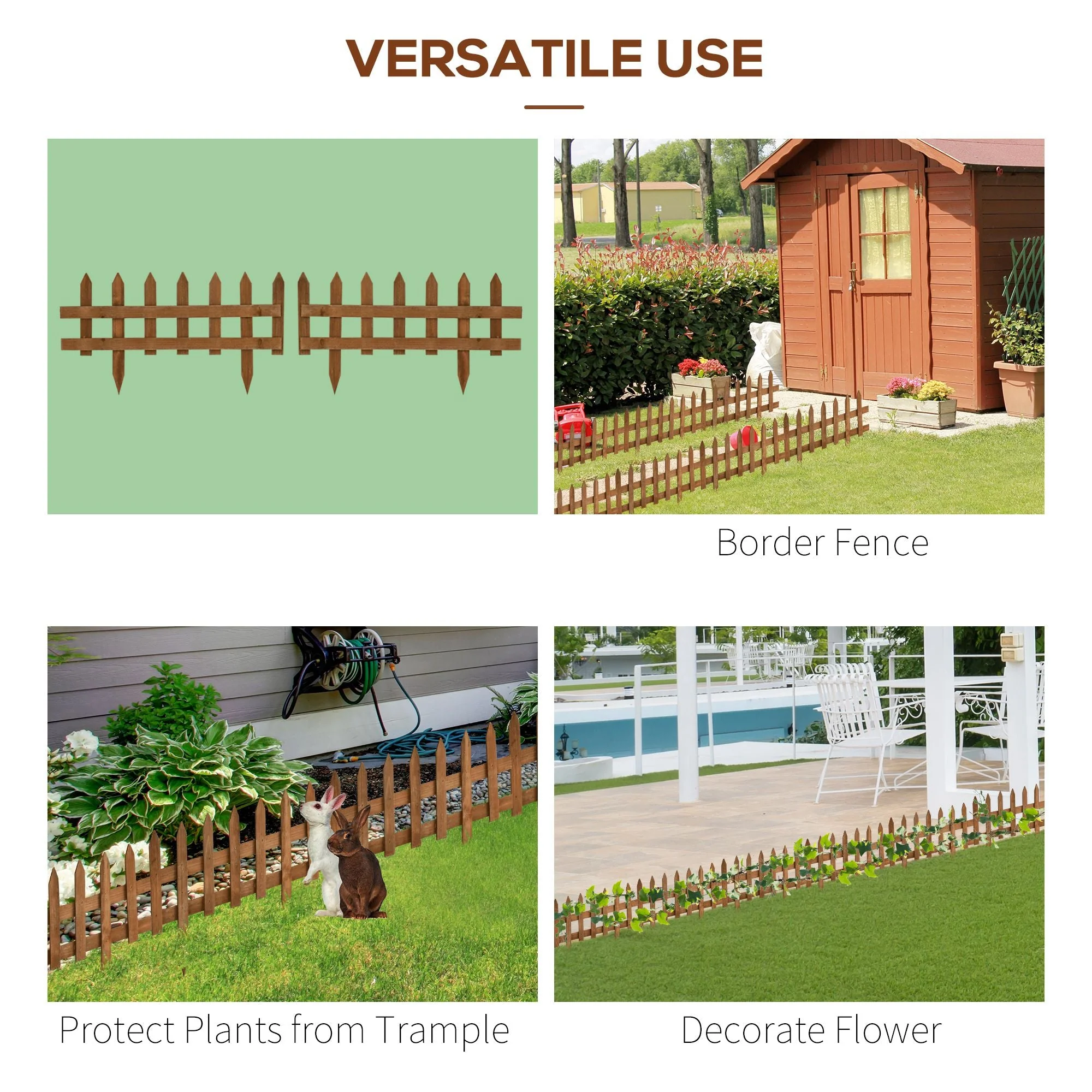 60L x 1D x 34H cm Pack of 12 Wooden Border Fences - Image 5