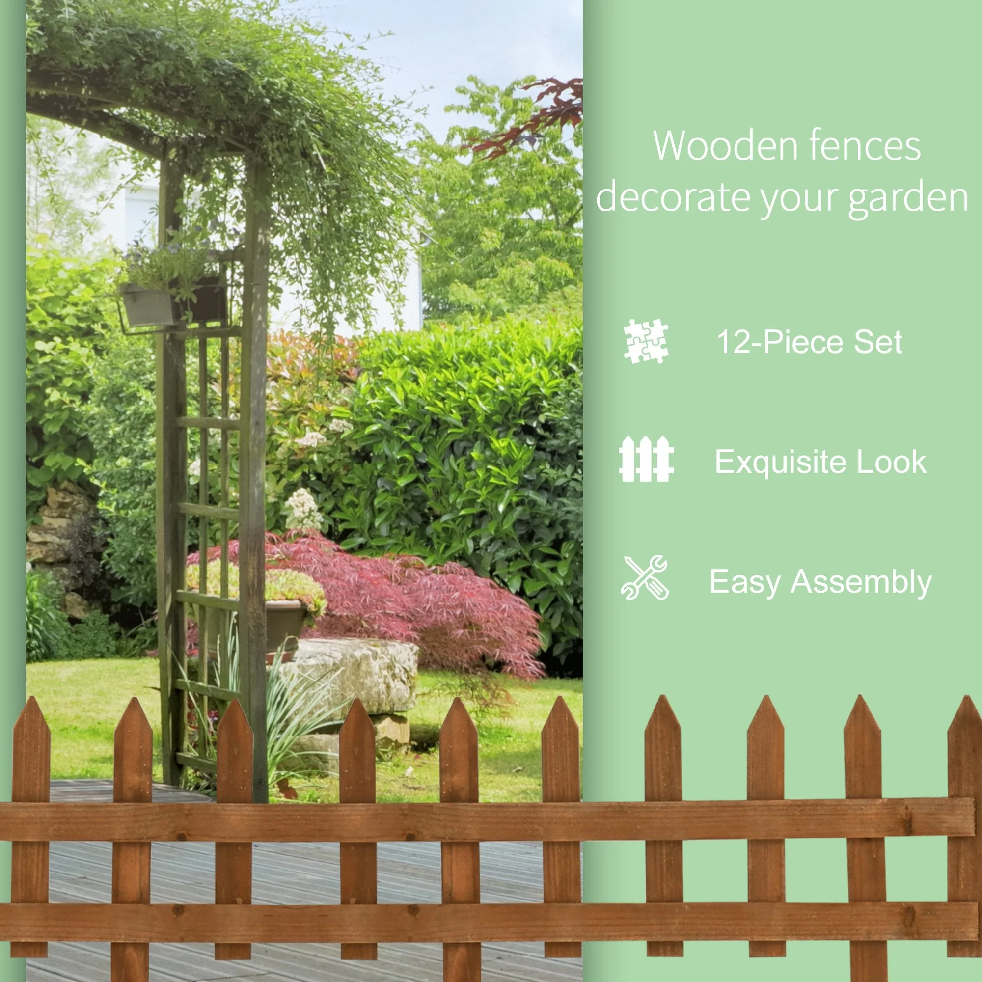60L x 1D x 34H cm Pack of 12 Wooden Border Fences - Image 6