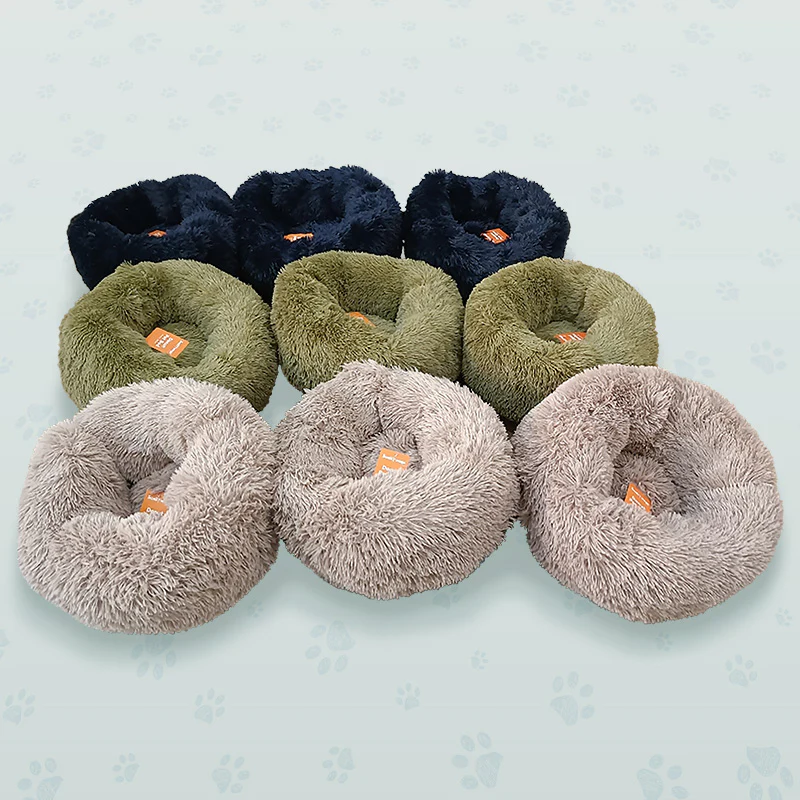 60x26 Blue Black Fluffy Donut Pet Bed - Image 2