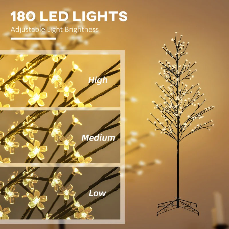 6ft Artificial Cherry Tree Light with Plug In 180 Warm White Pre-Lit LED light for Indoor and Covered Outdoor Use - Image 4
