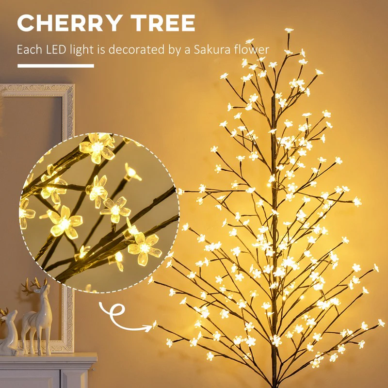 6ft Artificial Cherry Tree Light with Plug In 180 Warm White Pre-Lit LED light for Indoor and Covered Outdoor Use - Image 5