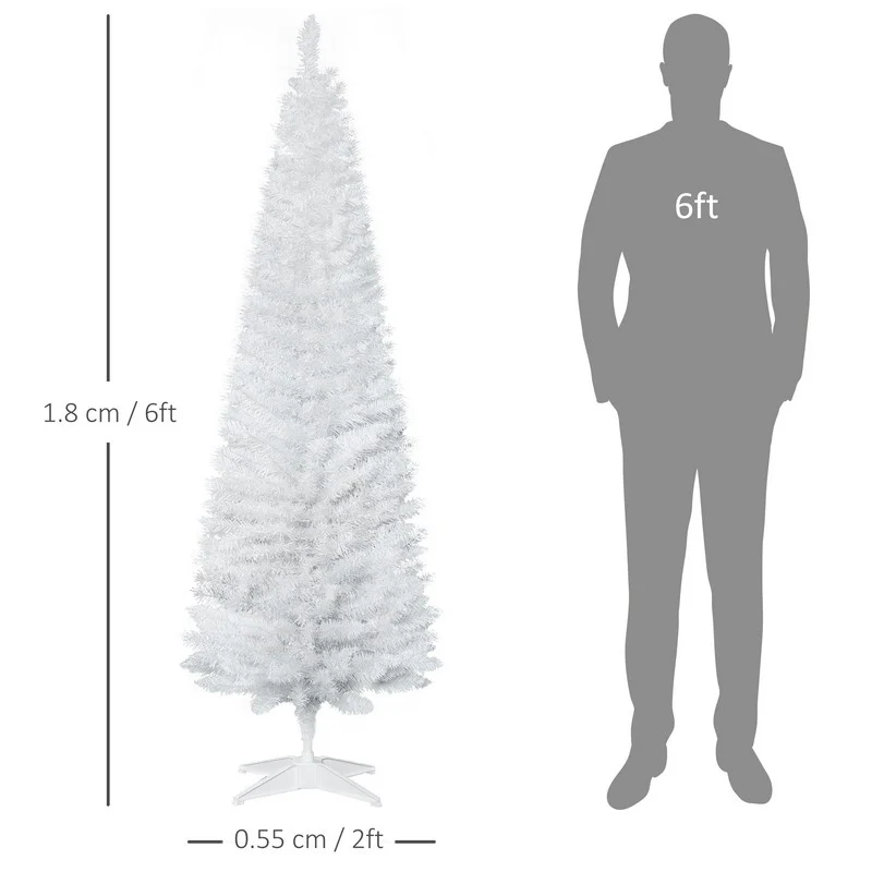 6FT Artificial Pine Pencil Slim Tall Christmas Tree with 390 Branch Tips Xmas Holiday Décor with Stand White - Image 3