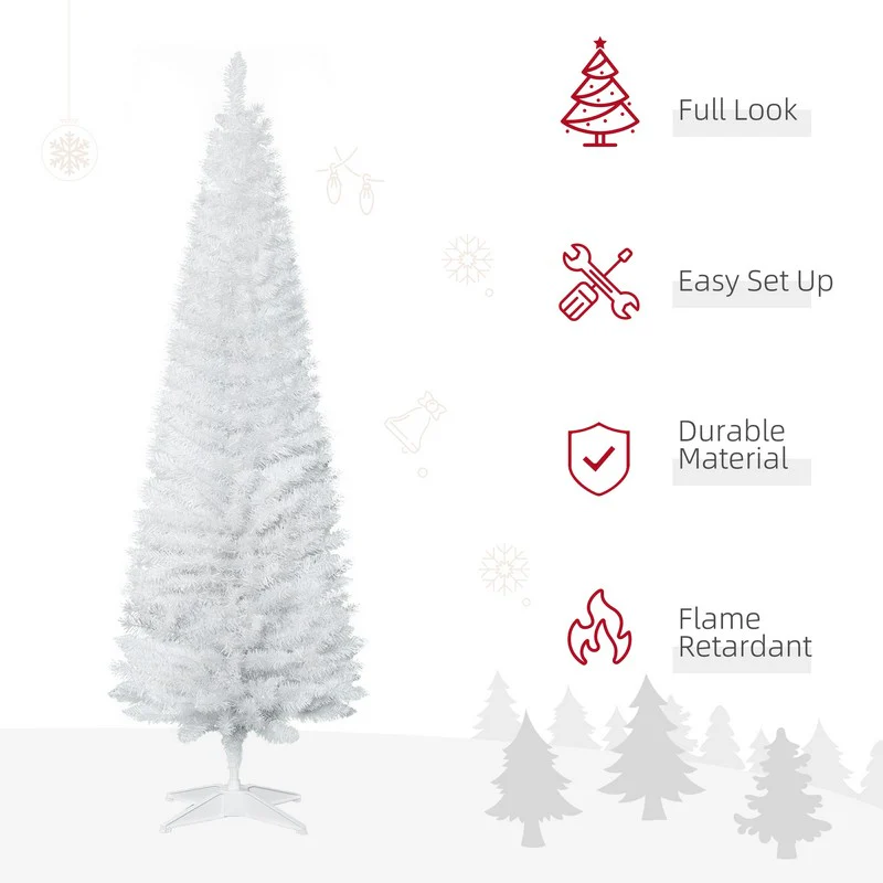 6FT Artificial Pine Pencil Slim Tall Christmas Tree with 390 Branch Tips Xmas Holiday Décor with Stand White - Image 4