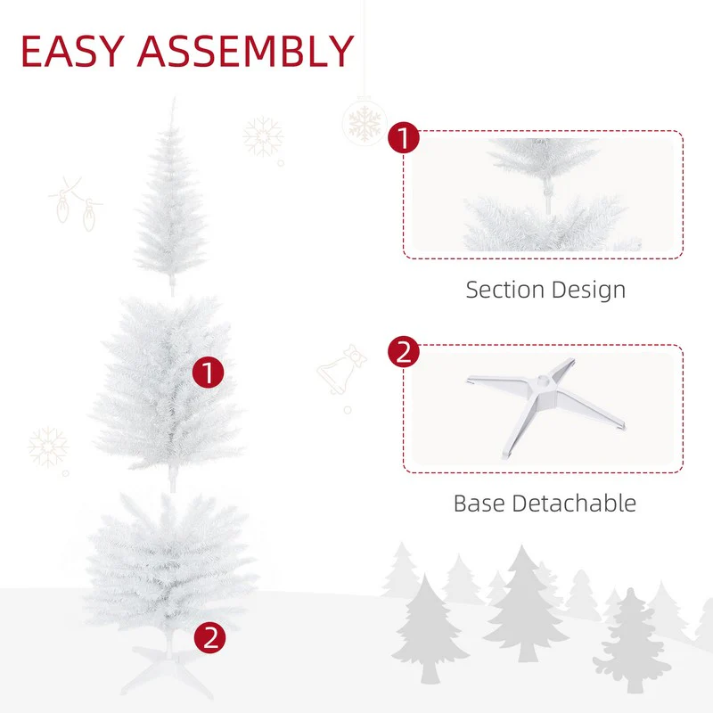 6FT Artificial Pine Pencil Slim Tall Christmas Tree with 390 Branch Tips Xmas Holiday Décor with Stand White - Image 7