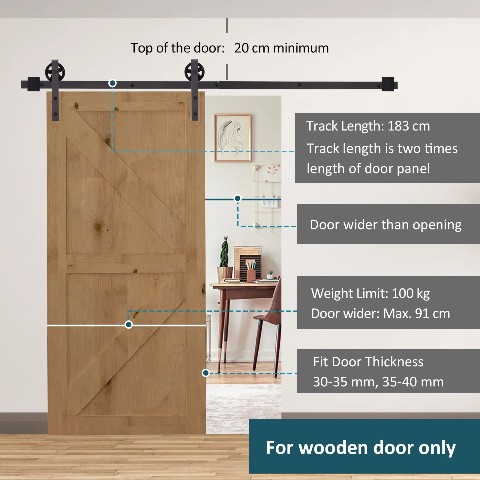 6ft Modern Single Sliding Barn Door Track Kit Set Closet Hardware for Single Wooden Door - Image 6