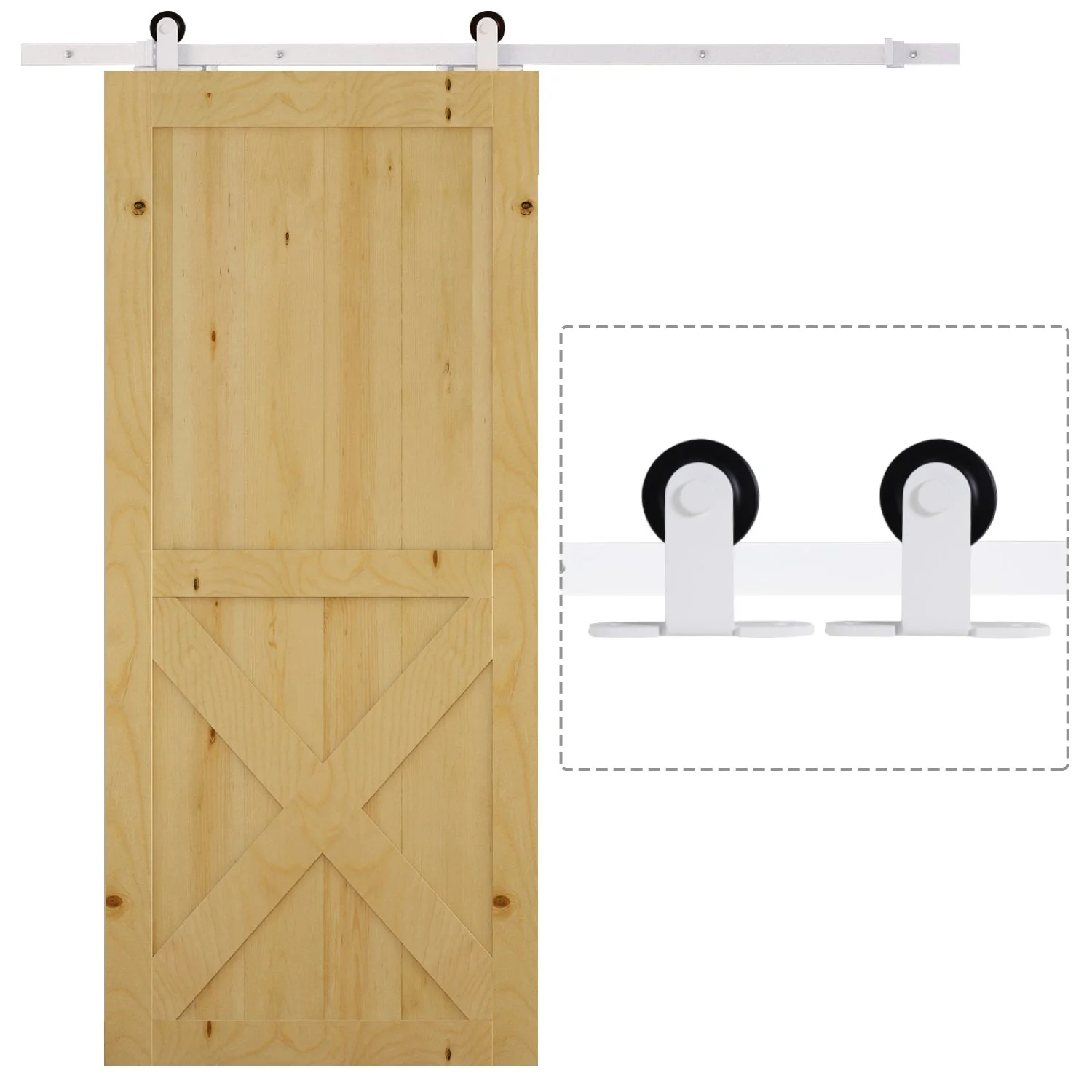 6FT Rustic Interior Sliding Barn Door Mounting Hardware Kit - White - Image 4