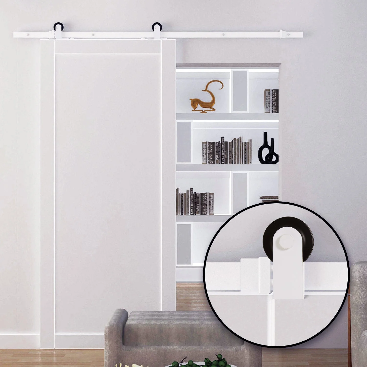 6FT Rustic Interior Sliding Barn Door Mounting Hardware Kit - White - Image 9