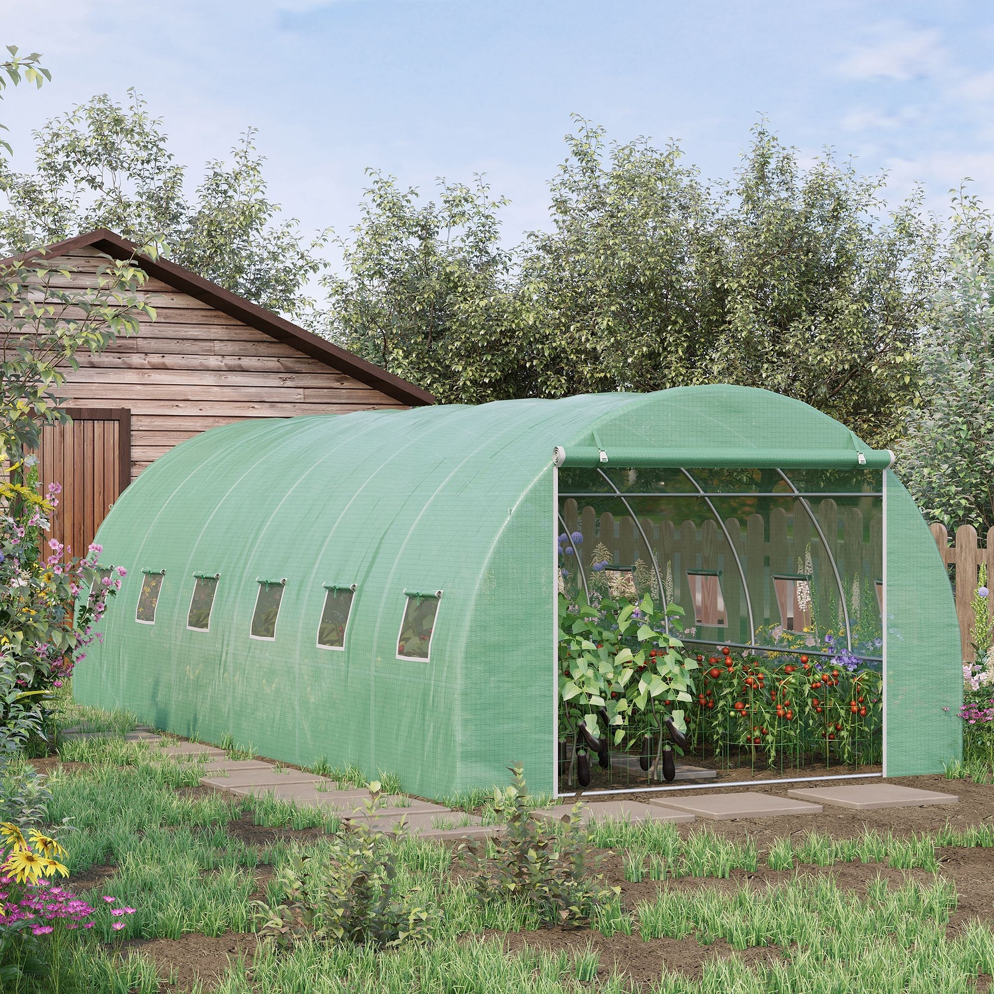 6L x 3W x 2H M Greenhouse Walk-in Polytunnel Outdoor Garden Flower Vegetable Planter 25mm Diameter Galvanised Steel Frame w/ Zipped Door - Image 2
