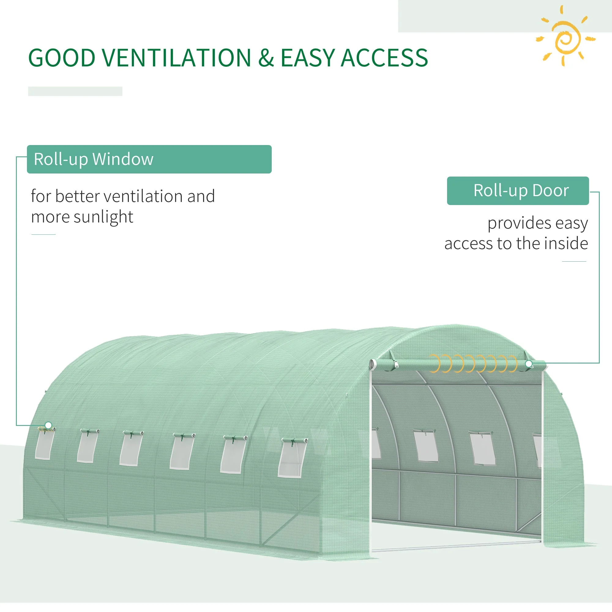 6L x 3W x 2H M Greenhouse Walk-in Polytunnel Outdoor Garden Flower Vegetable Planter 25mm Diameter Galvanised Steel Frame w/ Zipped Door - Image 5