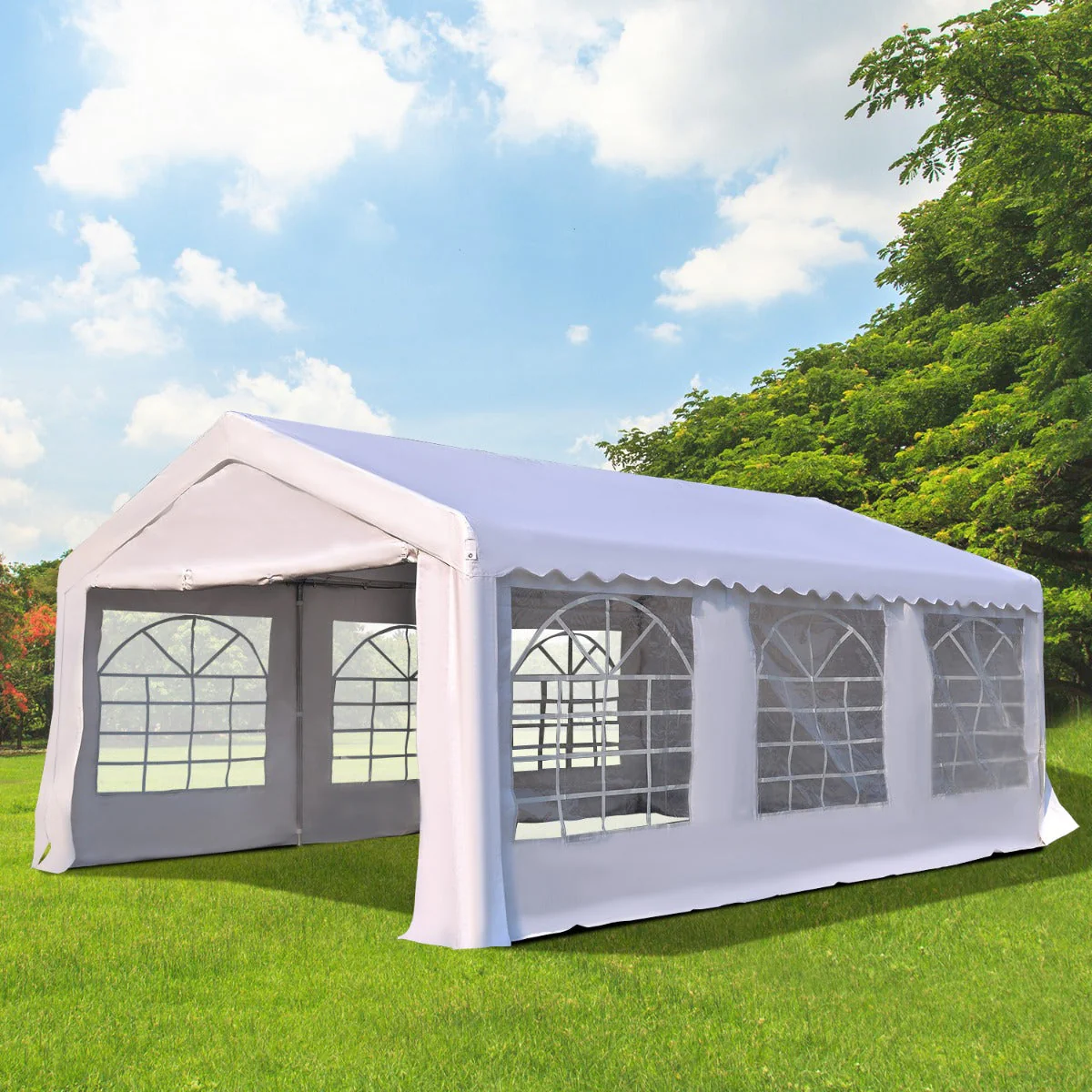 6m x 4 m Garden Gazebo Portable Carport Shelter w/ Removable Sidewalls & Doors Party Tent Shelter Car Canopy - Image 2