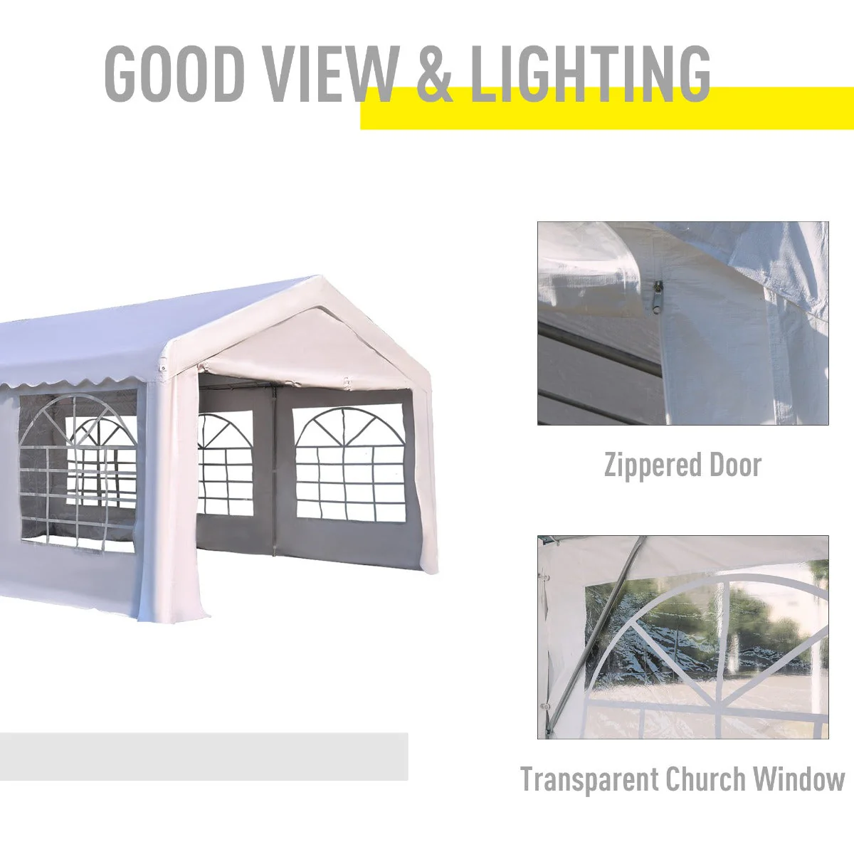 6m x 4 m Garden Gazebo Portable Carport Shelter w/ Removable Sidewalls & Doors Party Tent Shelter Car Canopy - Image 5